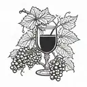 A hand crushing a bunch of grapes and the juice of the grape drips into a wine glass tattoo design idea