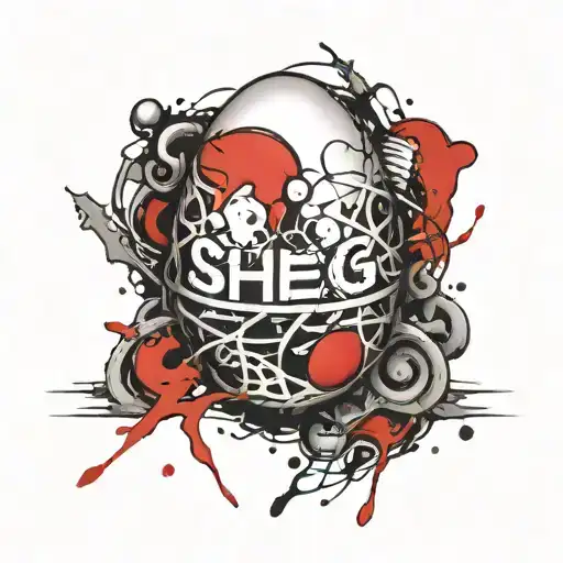 A cracking egg with the word "Sheg" on it tattoo design idea