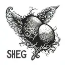 A cracking egg with the word "Sheg" on it tattoo design idea
