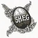 A cracking egg with the word "Sheg" on it tattoo design idea