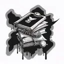 Incorporate a stack of books into a tattoo design with subtle football and hockey elements tattoo design idea