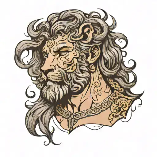 Hercules with a lion skin over his head in dark grey  tattoo design idea