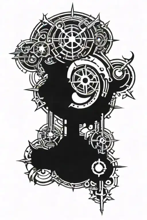 adeptus mechanicus symbol incorporated tattoo design idea