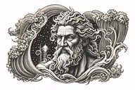 Zeus and water waves tattoo design idea