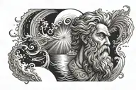 Zeus and water waves tattoo design idea