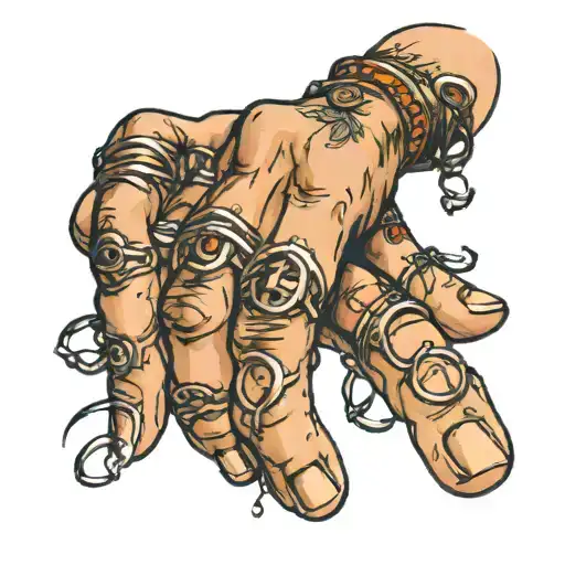 hand with many rings  tattoo design idea