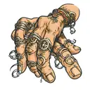 hand with many rings  tattoo design idea
