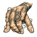 hand with many rings  tattoo design idea