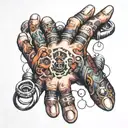 hand with many rings  tattoo design idea