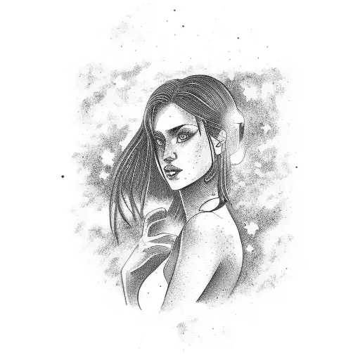 A silhouette of a woman doing hot girl stuff under a starry night sky tattoo design idea