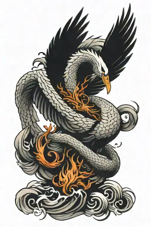swan with dragon wings flying tattoo design idea