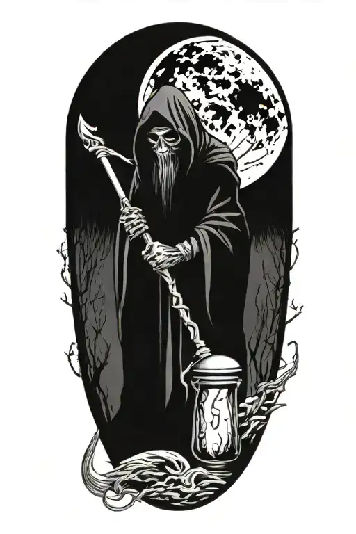 grim reaper with an hourglass and scyth tattoo design idea