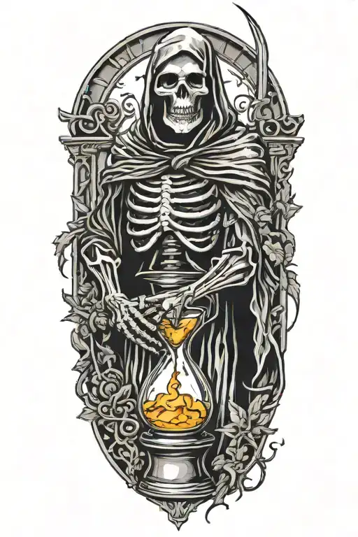 grim reaper throwing an hourglass tattoo design idea