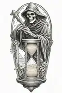grim reaper sprinkling sand into an hourglass tattoo design idea