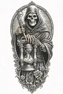 grim reaper throwing an hourglass tattoo design idea