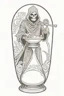 grim reaper sprinkling sand into an hourglass filled with swirling tattoo design idea