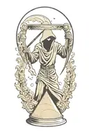 grim reaper sprinkling sand into an hourglass filled with swirling tattoo design idea