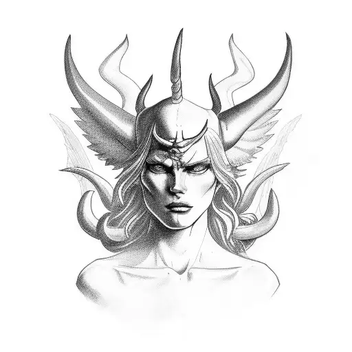 winged figure with horns and devil tail  tattoo design idea