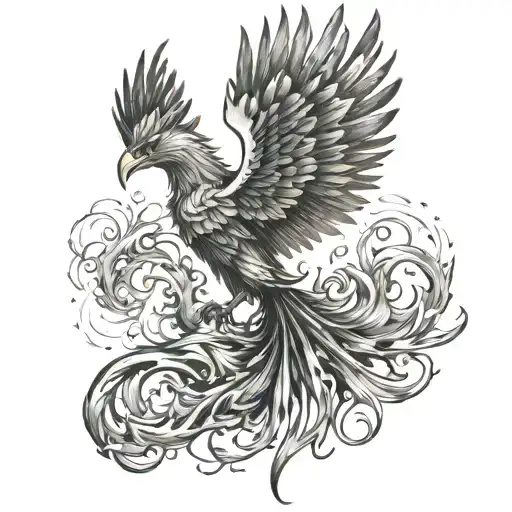 Combine elements of recovery and transition in a realism tattoo depicting a phoenix rising from the ashes tattoo design idea