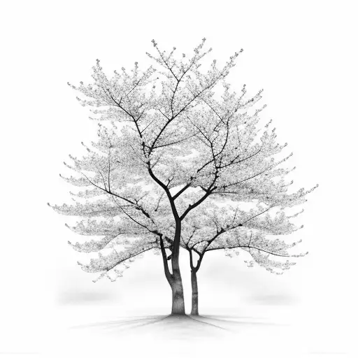 Path of cherry blossom trees leading up to a heavenly sky tattoo design idea