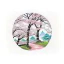 Path of cherry blossom trees leading up to a heavenly sky tattoo design idea