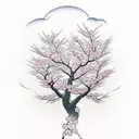 Path of cherry blossom trees leading up to a heavenly sky tattoo design idea