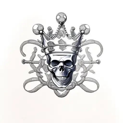 skull and crossbones wearing a golden crown tattoo design idea