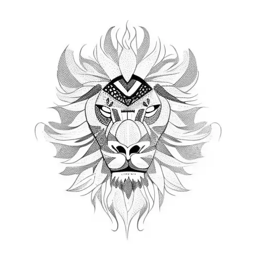 negative space lion with flaming mane tattoo design idea