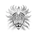 negative space lion with flaming mane tattoo design idea