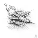 A rocket launching from a gothic cathedral tattoo design idea