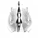 A rocket launching from a gothic cathedral tattoo design idea