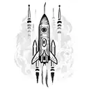 A rocket launching from a gothic cathedral tattoo design idea