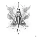 A rocket launching from a gothic cathedral tattoo design idea