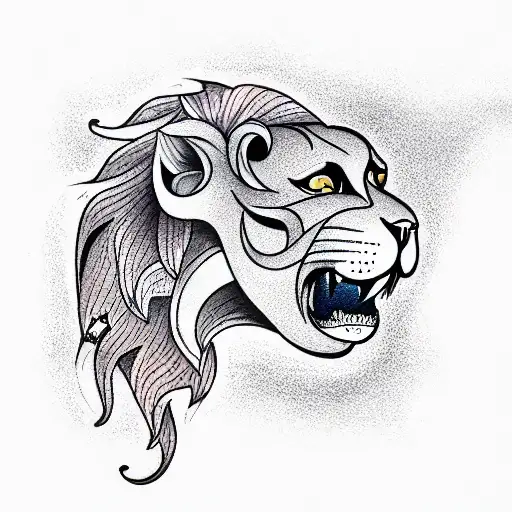 climbing water lion  tattoo design idea