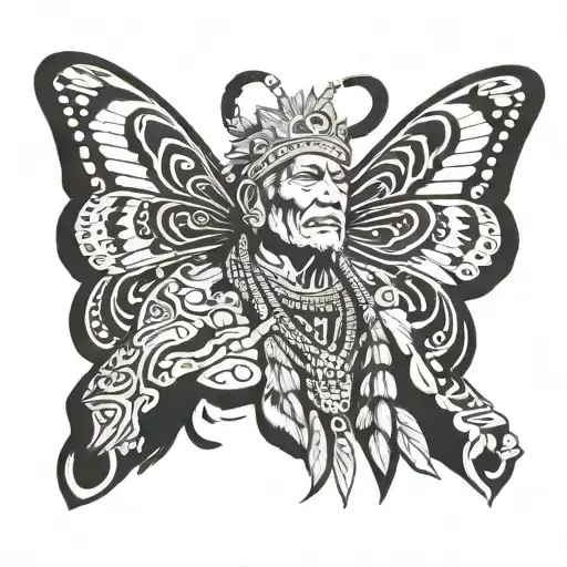 tribal chief holding butterfly goddess tattoo design idea