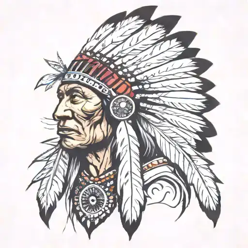 indian chief with butterfly protection tattoo design idea