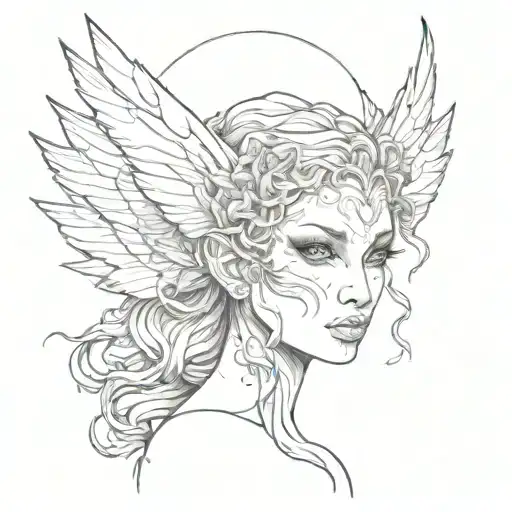 medusa fairy wings on face morphing tattoo design idea