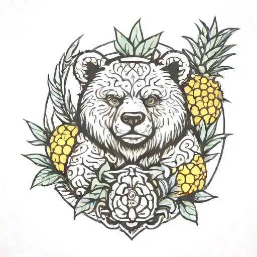 The bear guards the pineapple tattoo design idea