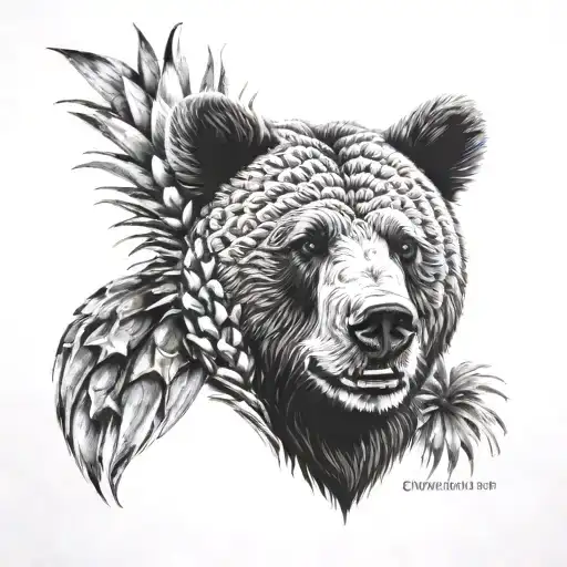The bear guards the pineapple tattoo design idea