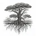 A tree with deep roots standing tall in the midst of a storm tattoo design idea
