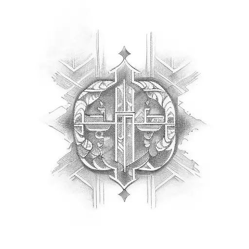 Create a tattoo design that merges elements of Croatian architecture with religious symbolism tattoo design idea