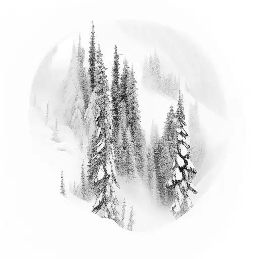 A skier gracefully gliding down a snowy mountain slope with a trail of powder behind tattoo design idea