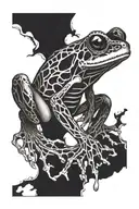 climbing frog, dark, skeleton, black, tattoo design idea