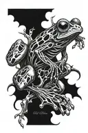 climbing frog, dark, skeleton, black, tattoo design idea