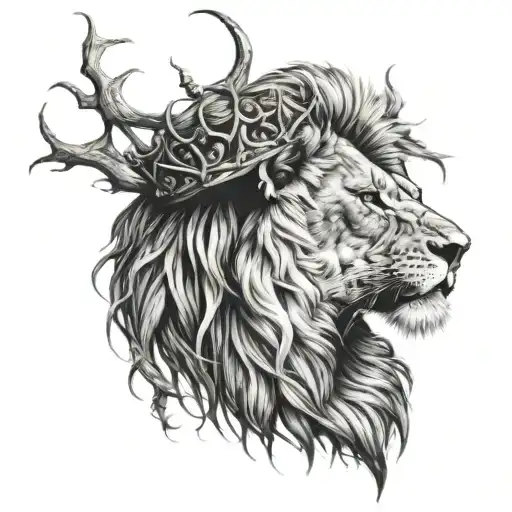 lion with crown of thorns tattoo design idea