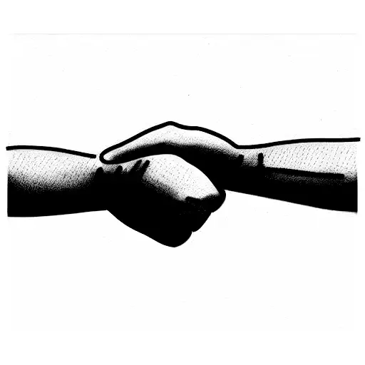 simple black line tattoo of a cat and human fist giving each other a fist bump tattoo design idea