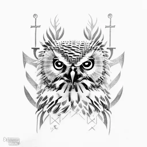 Philippine Eagle Owl standing On An Anchor tattoo design idea
