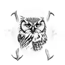 Philippine Eagle Owl standing On An Anchor tattoo design idea