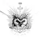Philippine Eagle Owl standing On An Anchor tattoo design idea