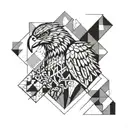 An abstract geometric eagle design incorporating elements of the client's favorite things tattoo design idea